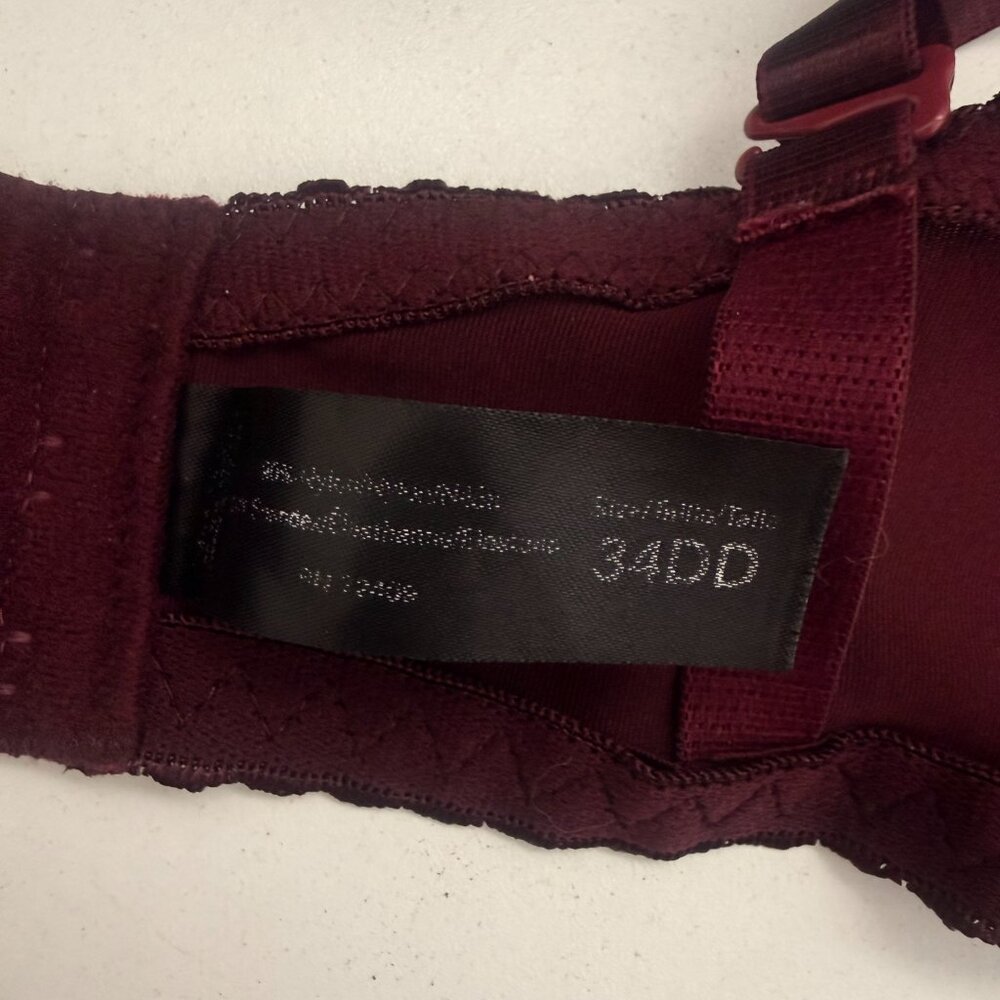Burgundy Wine Lace Push-Up Convertible Bra | 34DD - Picture 8 of 8